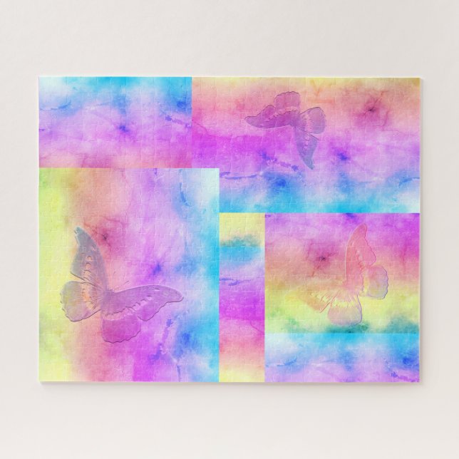 [Watercolor Dreams] Pastel Colour Mosaic Butterfly Jigsaw Puzzle (Horizontal)