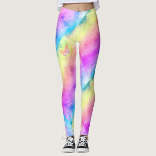 [Watercolor Dreams] Soft Pastel Colours Butterfly Leggings