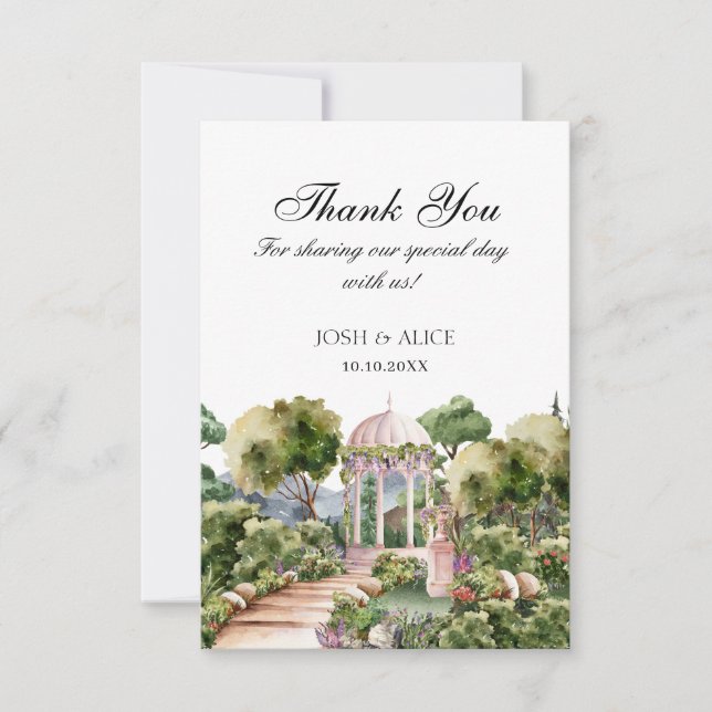 Watercolor Dreamy green garden elegant  Thank You Card (Front)