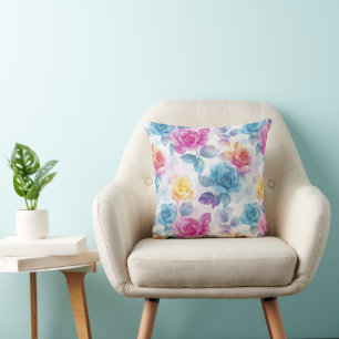 Watercolor Dreamy Rose Throw Pillow