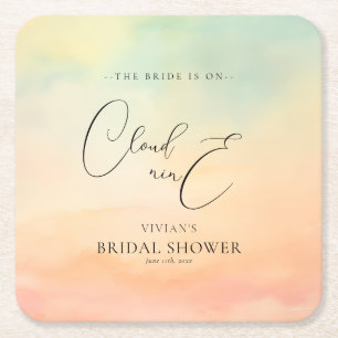 Watercolor Dreamy Sunset Cloud 9 Bridal Shower  Square Paper Coaster