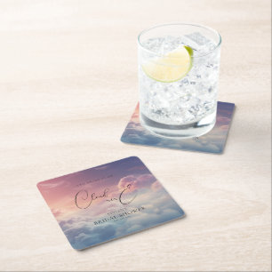 Watercolor Dreamy Sunset Cloud 9 Bridal Shower  Square Paper Coaster