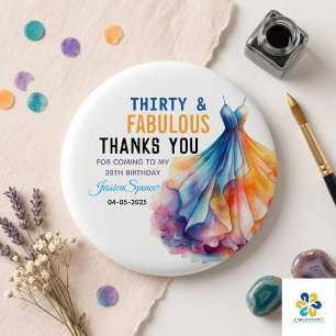 Watercolor Dress 30th Birthday Elegant & Feminine 3 Cm Round Badge