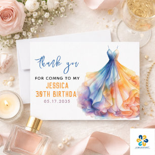 Watercolor Dress 30th Birthday Elegant & Feminine Thank You Card