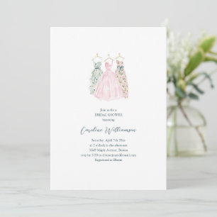 Watercolor Dress Fashion Pink Bridal Shower Invitation