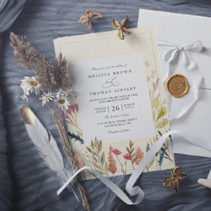 Watercolor dried boho grass floral qr code wedding invitation