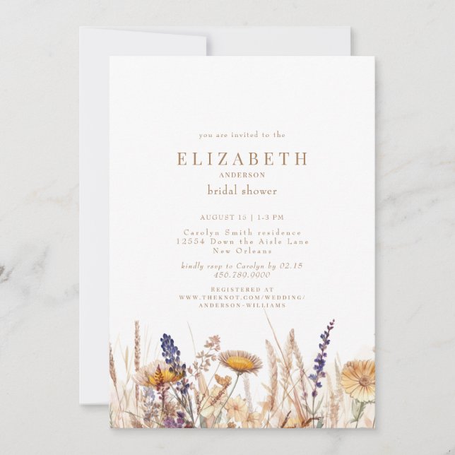 Watercolor Dried Flowers Neutral Bridal Shower  Invitation (Front)