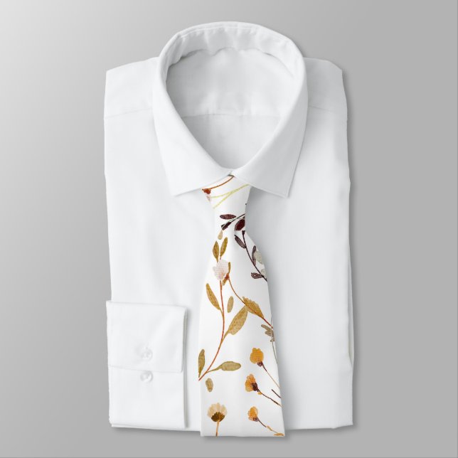 Watercolor dried foliage neck tie (Tied)