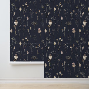 Watercolor Dried Plants Buds Wildflowers Dark Wallpaper