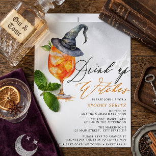 Watercolor Drink Up Witches Spritz Halloween Party Invitation