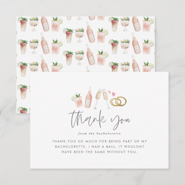 Watercolor drinks bachelorette champagne thank you (Front/Back)