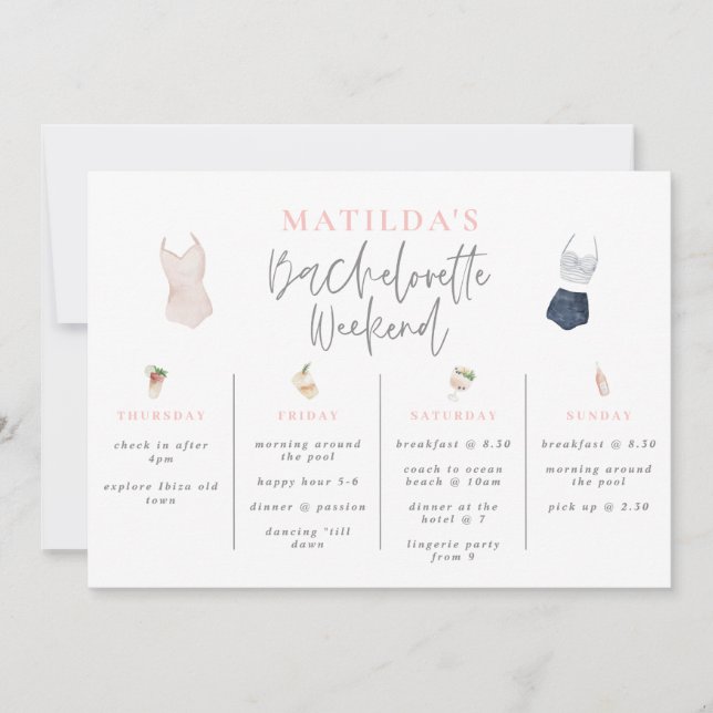 Watercolor drinks bachelorette weekend itinerary (Front)