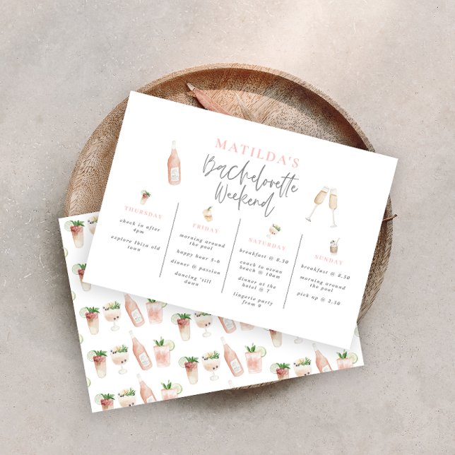 Watercolor drinks bachelorette weekend itinerary (Creator Uploaded)