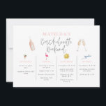 Watercolor drinks bachelorette weekend itinerary invitation<br><div class="desc">Watercolor drinks bachelorette weekend itinerary. Watercolor drink,  flamingo,  sun and airplane illustrations. Part of a matching collection.</div>