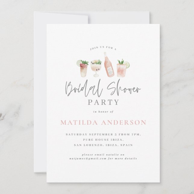 watercolor drinks bridal shower party invitation (Front)