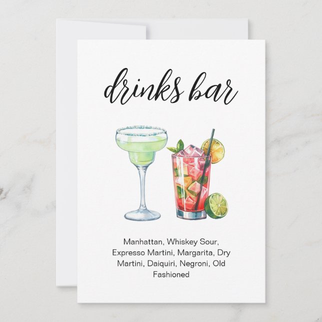 Watercolor Drinks menu, Signature drinks Invitation (Front)