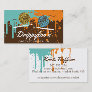 Watercolor dripping mess crochet hooks yarn crafts business card