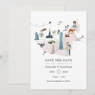 Watercolor Dubai UAE Destination Wedding Save The  Date