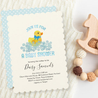 Watercolor Duck Baby Shower Invitation, blue Invitation