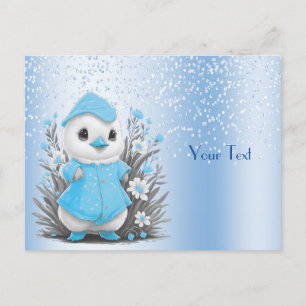 Watercolor Duck Blue Flowers Postcard