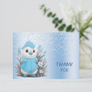 Watercolor Duck Blue Flowers Thank You Card