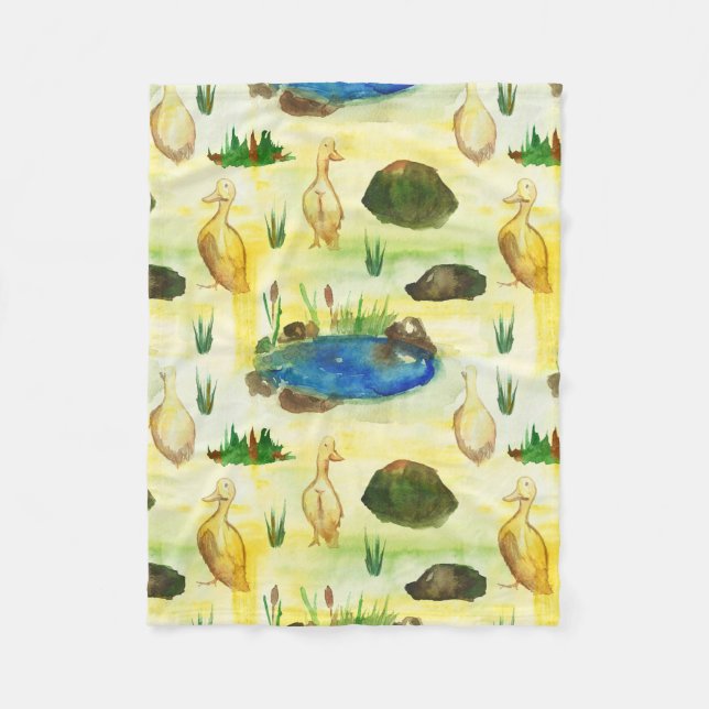 Watercolor duck fleece blanket (Front)