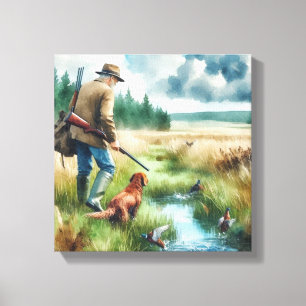 Watercolor Duck Hunter Stretched Canvas Print