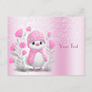 Watercolor Duck Pink Floral Postcard
