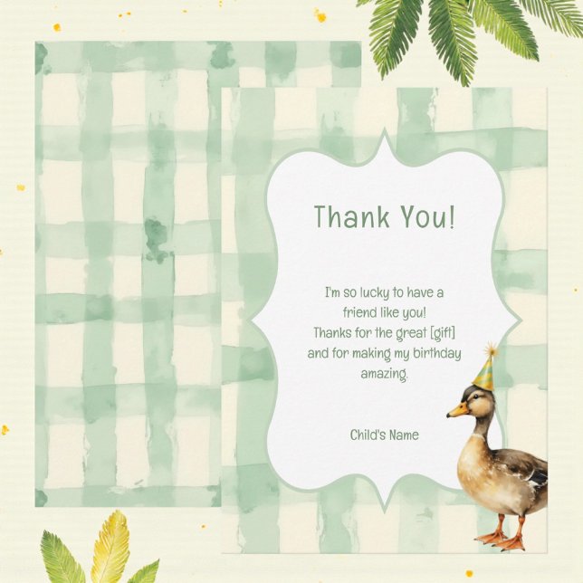 Watercolor Duck with Teal Birthday Party  Thank You Card (Creator Uploaded)