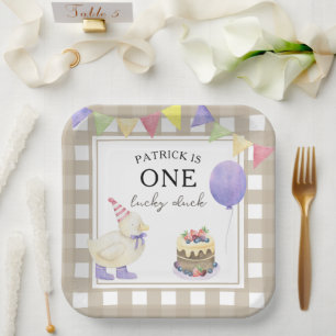 Watercolor Duckling 1st birthday Paper Plate
