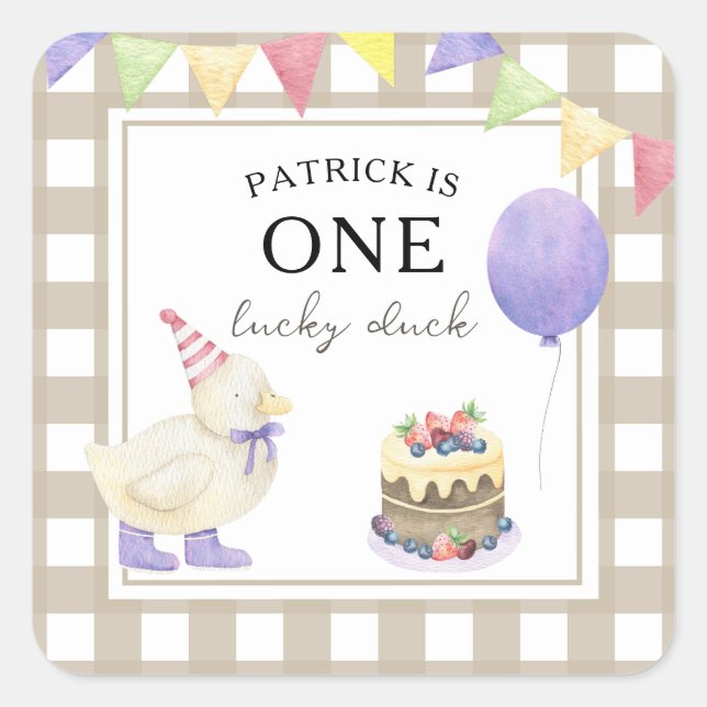 Watercolor Duckling 1st birthday Square Sticker (Front)