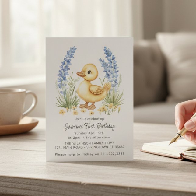 Watercolor Duckling First Birthday Invitation (Creator Uploaded)