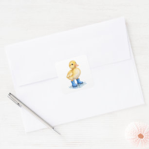 Watercolor Duckling in Blue Rain Boots Square Sticker