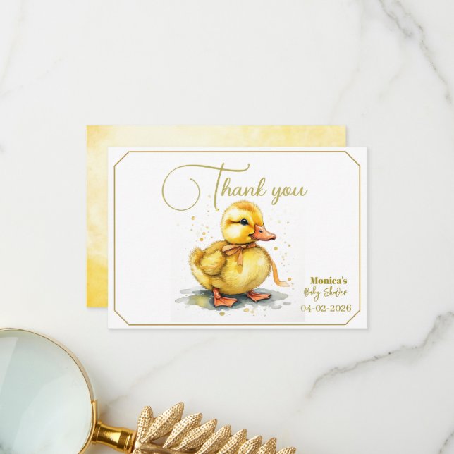 Watercolor Duckling Splash Gender Neutral  Thank You Card (Front/Back In Situ)