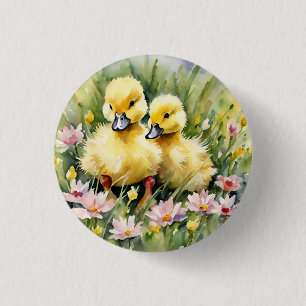 Watercolor Ducklings in Wildflower Meadow 3 Cm Round Badge
