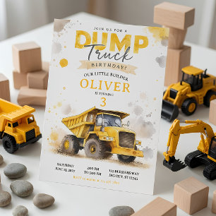 Watercolor Dump Truck Birthday Invitation