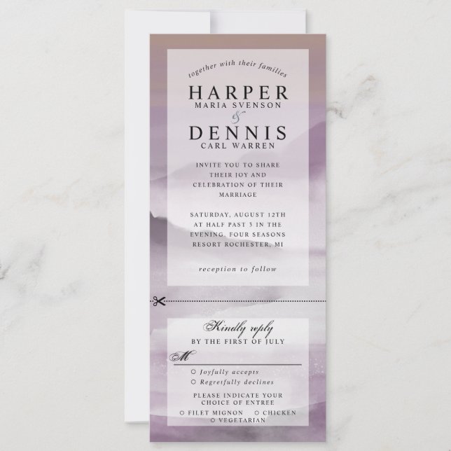 watercolor dusk mountains wedding invite w rsvp (Front)
