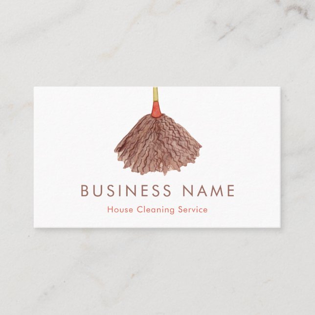 Watercolor Duster House Cleaning Maid Service Business Card (Front)