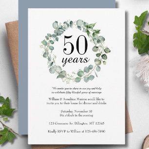 Watercolor Dusty Blue 50th Wedding Anniversary Invitation