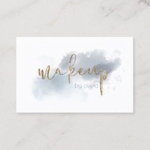 Watercolor Dusty Blue and Gold Makeup Business Card