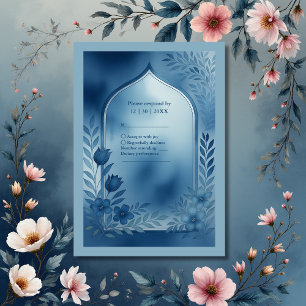 Watercolor Dusty Blue arch floral Wedding RSVP Card