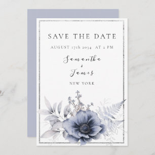 Watercolor Dusty Blue Bohemian Floral Save The Date