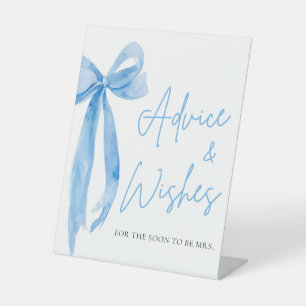 Watercolor Dusty Blue Bow Advice and Wishes Sign