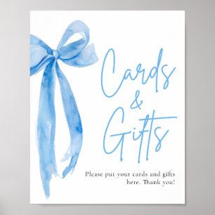 Watercolor Dusty Blue Bow Cards and Gifts Sign