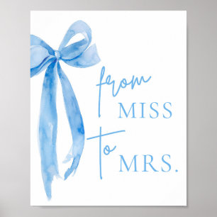 Watercolor Dusty Blue Bow From Miss to Mrs. Sign