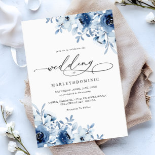 Watercolor Dusty Blue Floral Boho Modern Wedding Invitation