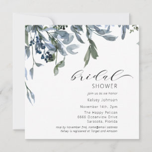 Watercolor Dusty Blue Floral Bridal Shower Invitation