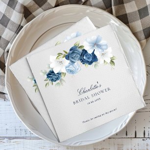 Watercolor Dusty Blue Floral Bridal Shower Paper Napkin