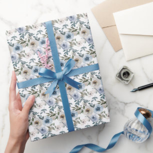 Watercolor Dusty Blue Floral Bride  Wrapping Paper