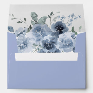 Watercolor Dusty Blue Floral Elegant Wedding Envelope